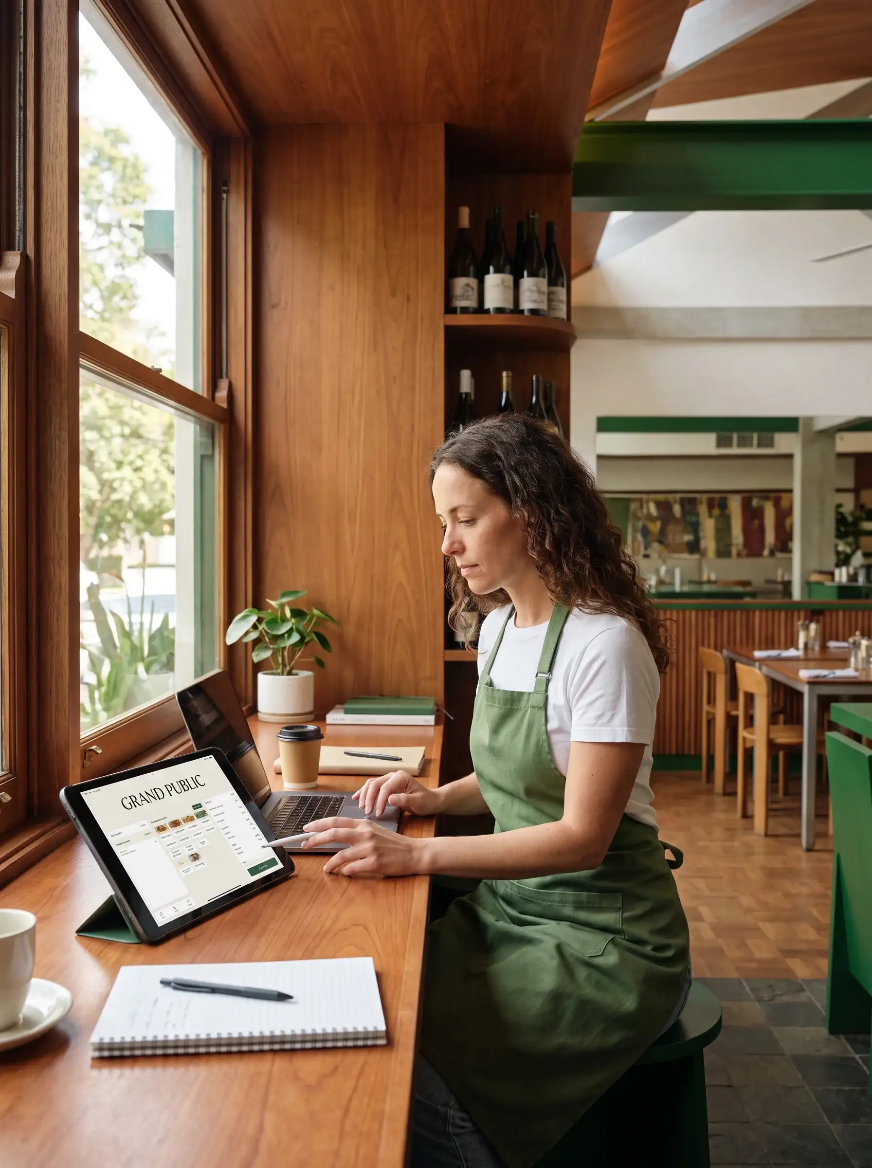Restaurant owner managing the menu on a tablet